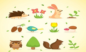16 cartoon forest animal and plant